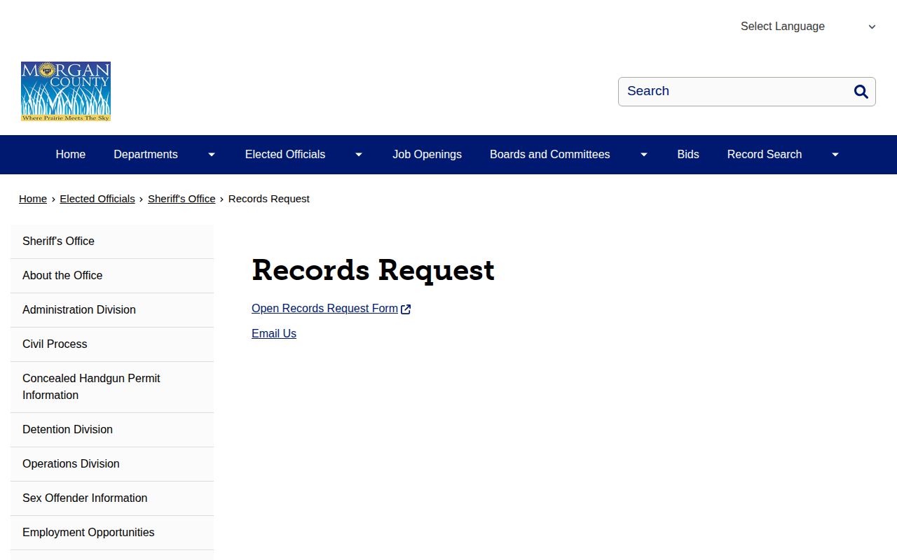 Morgan County release records request page for released inmates